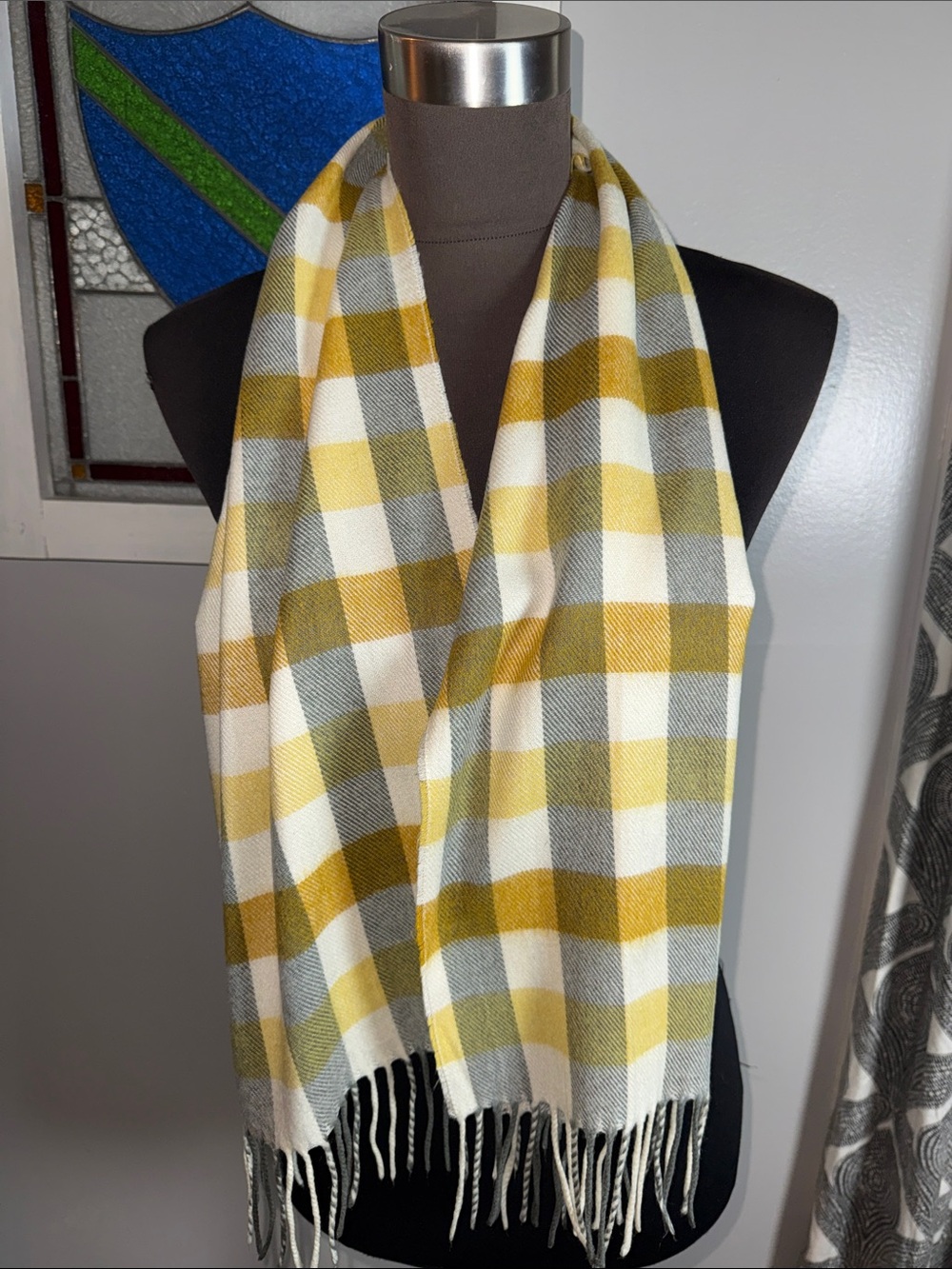 Christian Dior Yellow, Grey & Cream Cashmaire Scarf